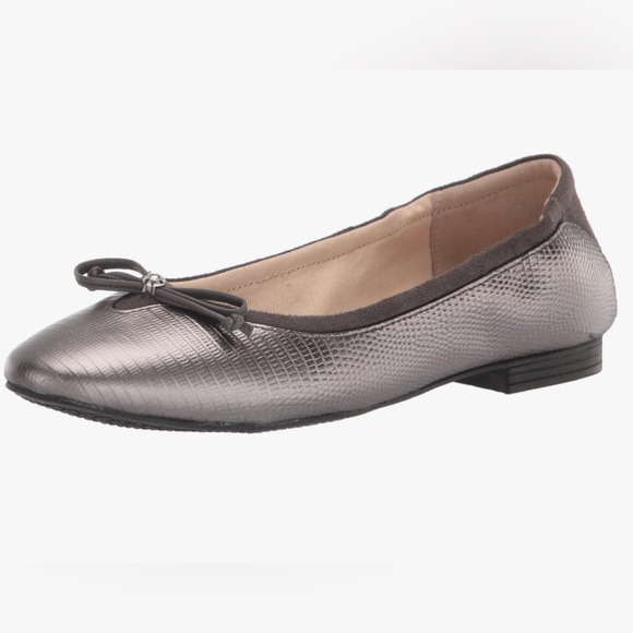 Cole Haan Keira Ballet Flats Pewter Lizard Embossed Leather Women’s 7.5 B NEW - Picture 1 of 9